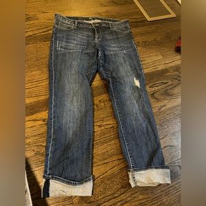 Cropped cuffed dark wash jeans